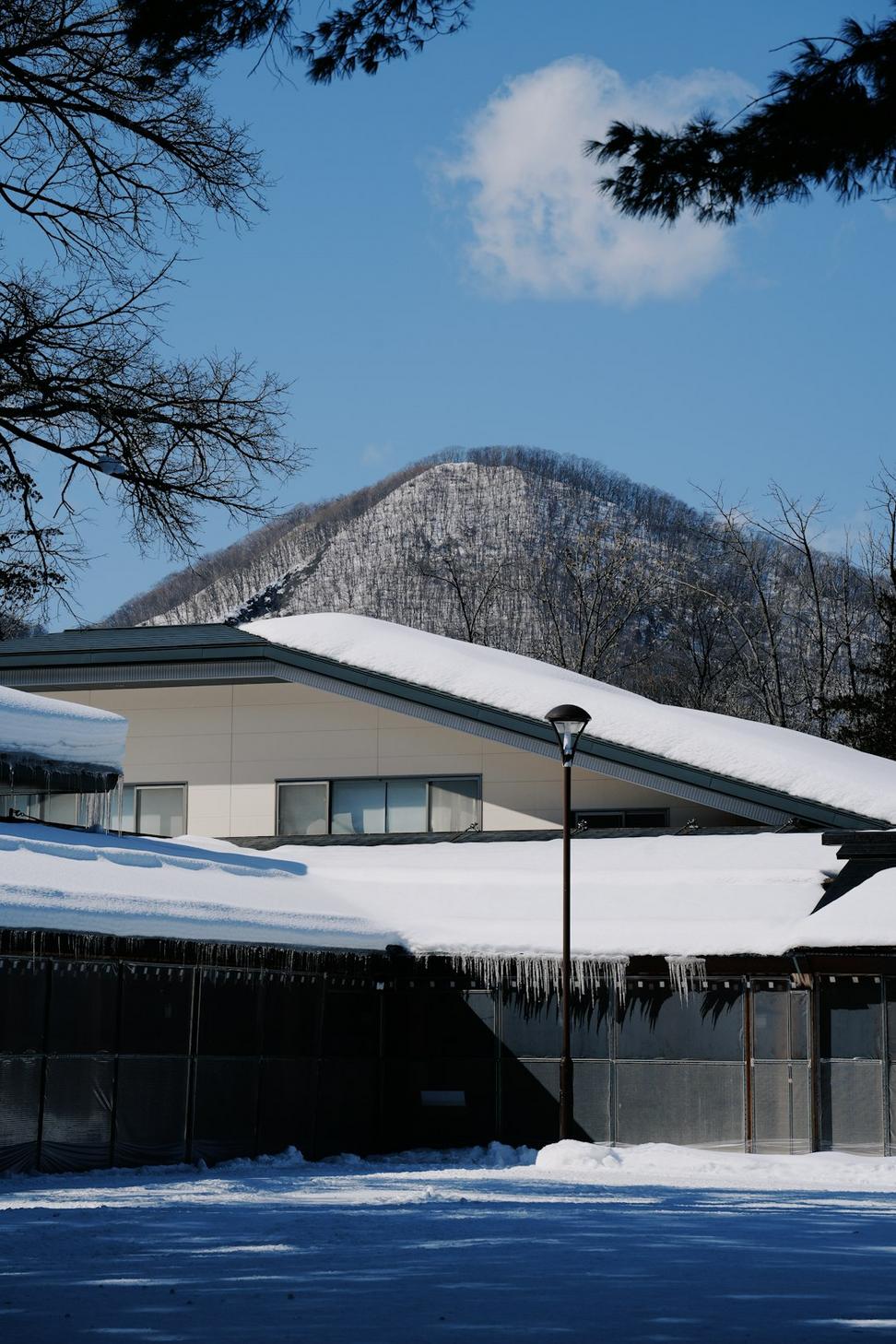 Snow-covered modern architecture